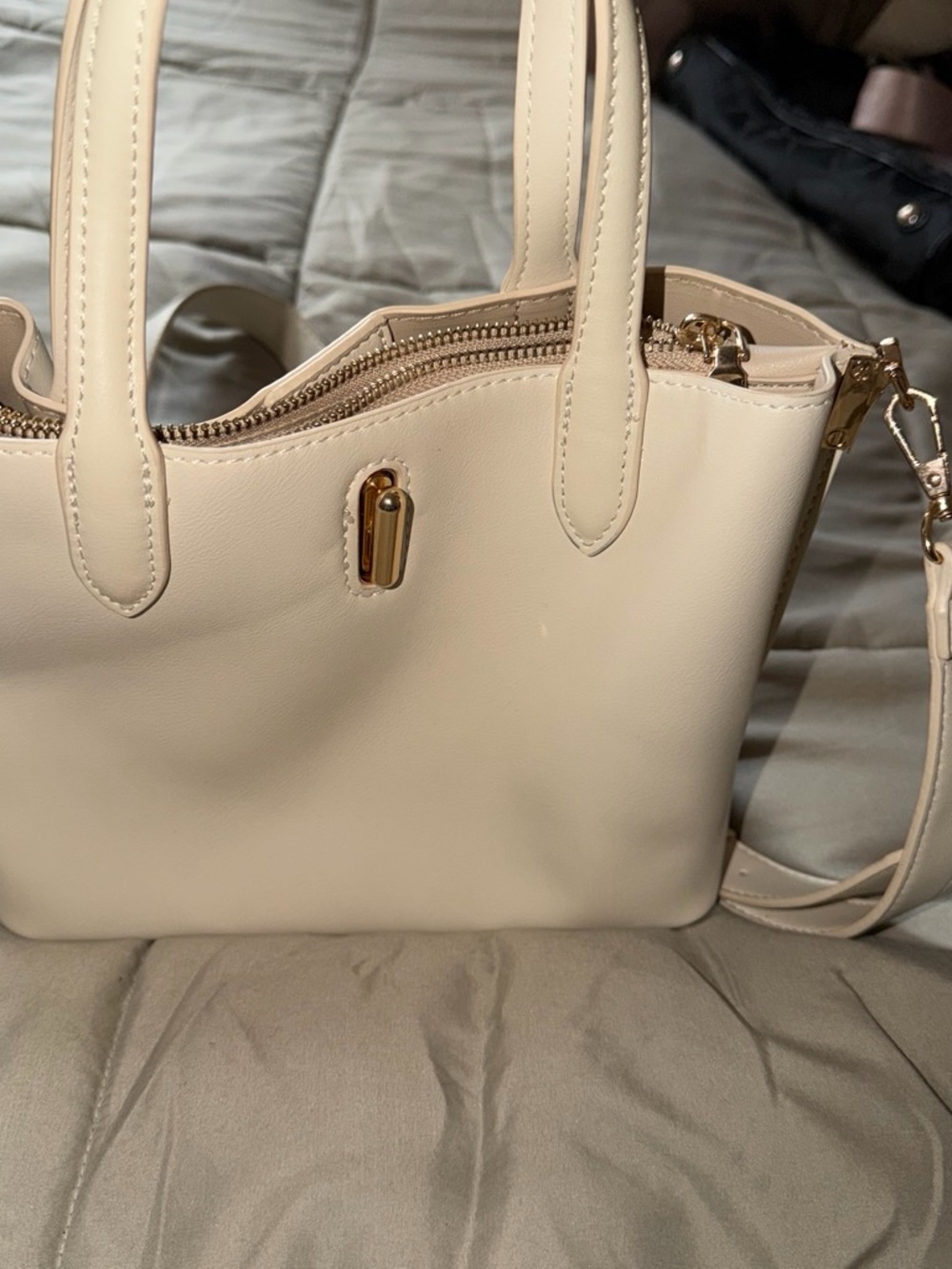 Mystique Boutique Cream Structured Shoulder Satchel